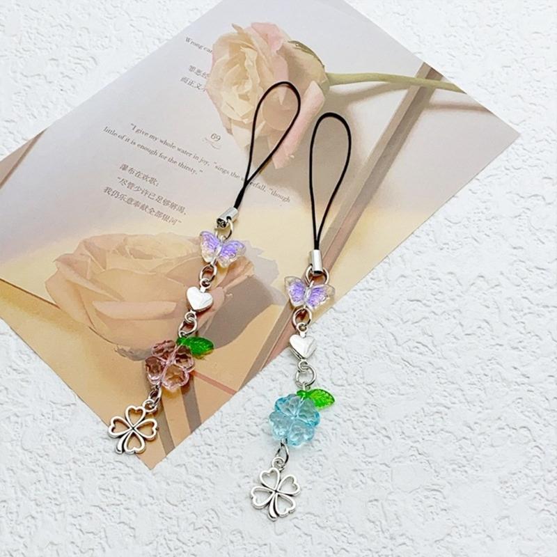 Heart Phone Lanyard Elegant Phone Charm Phone Chain Butterfly Phone Pendant Keychain Decoration Bag Pendant for Daily