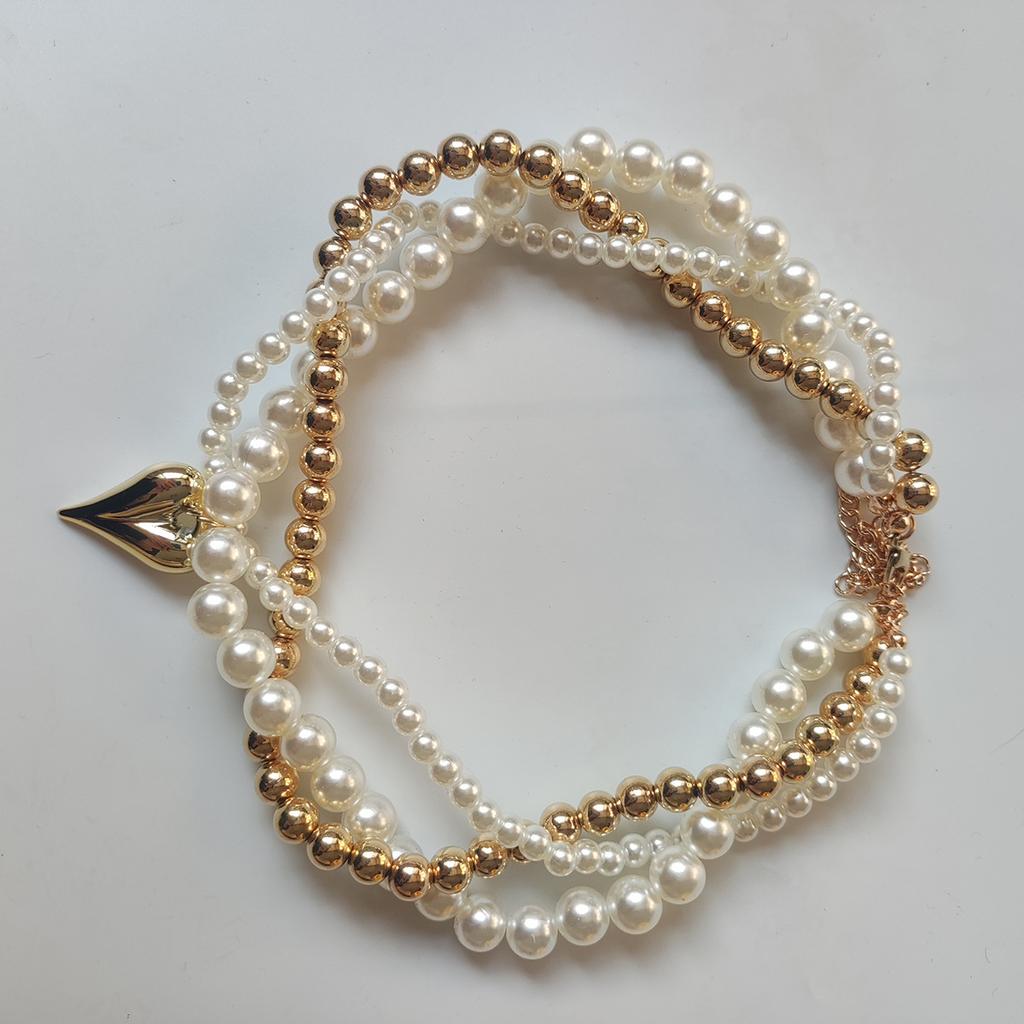 European and American twist woven beaded necklace, love pendant imitation pearl collar, fashionable exquisite love chain pearl