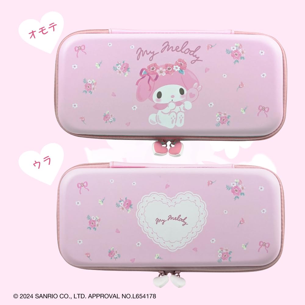 Allone EVA Color Gaming Pouch Sanrio Characters My Melody x 4 x Pink Floral Pattern with Inner Pocket Lightweight Compatible with OLED Double Zipper