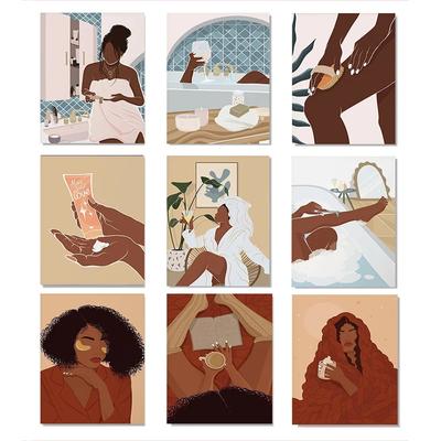 Nehmen Sie ein Bad Boho Poster schwarze Frau Feminismus Nordic Kunstdruck Körperpflege Leinwand Malerei Wand Bild Wohnzimmer Badezimmer Dekor