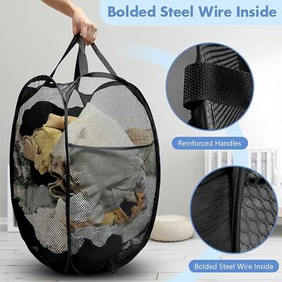 1PC Portable Large Capacity Folding Storage Basket Multi-Purpose Mesh Pop-Up Laundry Basket Bathroom Clothing Storage Supplies