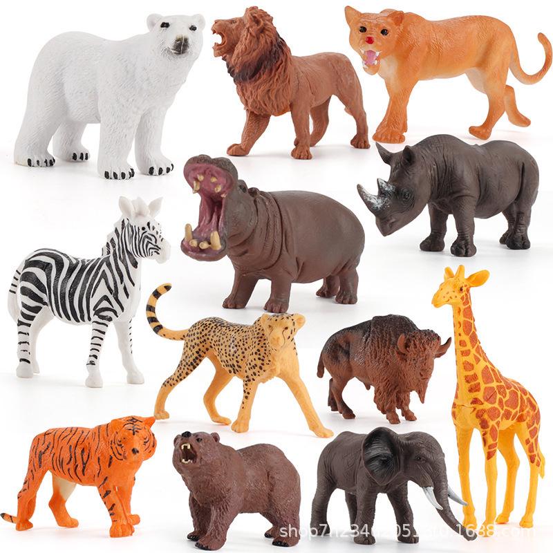 12-Piece Wild Animal Figurine Set: Hippo, Lion, Zebra, Rhino