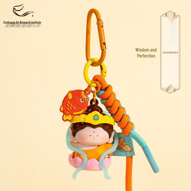 

Dunhuang Lotus Little Buddha Keychain: Cute Cultural Museum Pendant, Praying Doll Bag Charm, Souvenir Gift for Friends.