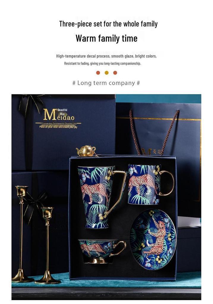 Jungle Cheetah Luxury European Bone China Mug Set - Large Capacity, Exquisite Design