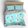 Cute Llama Cactus Rainbow Print Bedding Duvet Cover Set  (1*Duvet Cover 2*Pillowcases, Without Duvet Insert)