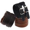 Vintage Genuine Leather Punk Bracelet Double Buckle Wide Cuff Wristband for Men Women Gothic Jewelry