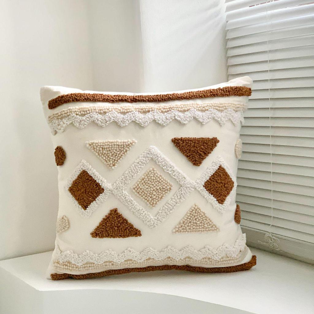 Bohemian Tassel Loop Pile Embroidered Throw Pillow for Sofa and Living Room