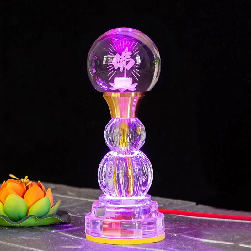 Colored LED Buddha Offering Lamp, Home Decoration, Temple, Prayer In Front of Buddha, Crystal Lotus Lamp, God of Wealth Lamp