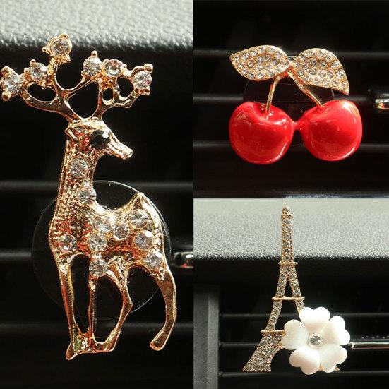 Deer Tower Cherry Rhinestone Car Air Outlet Duft Parfyme Clip Freshener