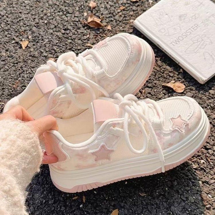 Popular star board shoes women's 2025 spring and summer platform mesh breathable bread shoes Korean version niche versatile sports shoes