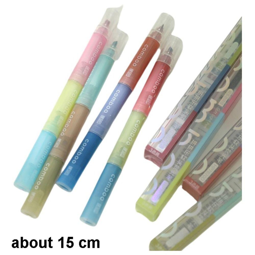 Portable 3 Colors In 1 Comboo Highlighter Pen Mild Colors Note Taking Fluorescent Marker Pen Soft Tip Marker Pens Set Study
