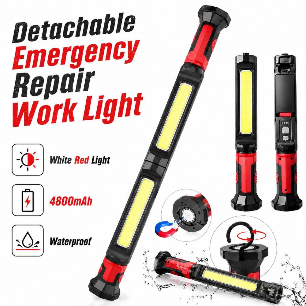 White Red Light Emergency Repair Work Light Detachable COB Long Bar Light Repair, Camping Etc