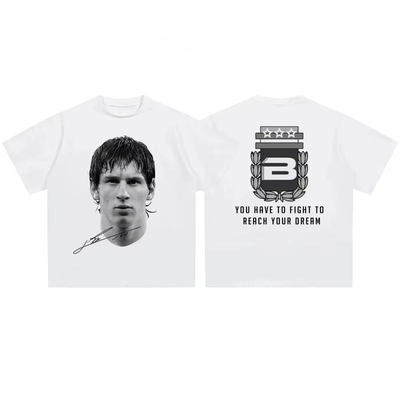 Cristiano Ronaldo Neymar Lionel Messi Fußball-Superstar Porträt Aufdruck T-Shirt Unisex Damen Baumwolle Locker Lässig Kurzarm T-Shirt