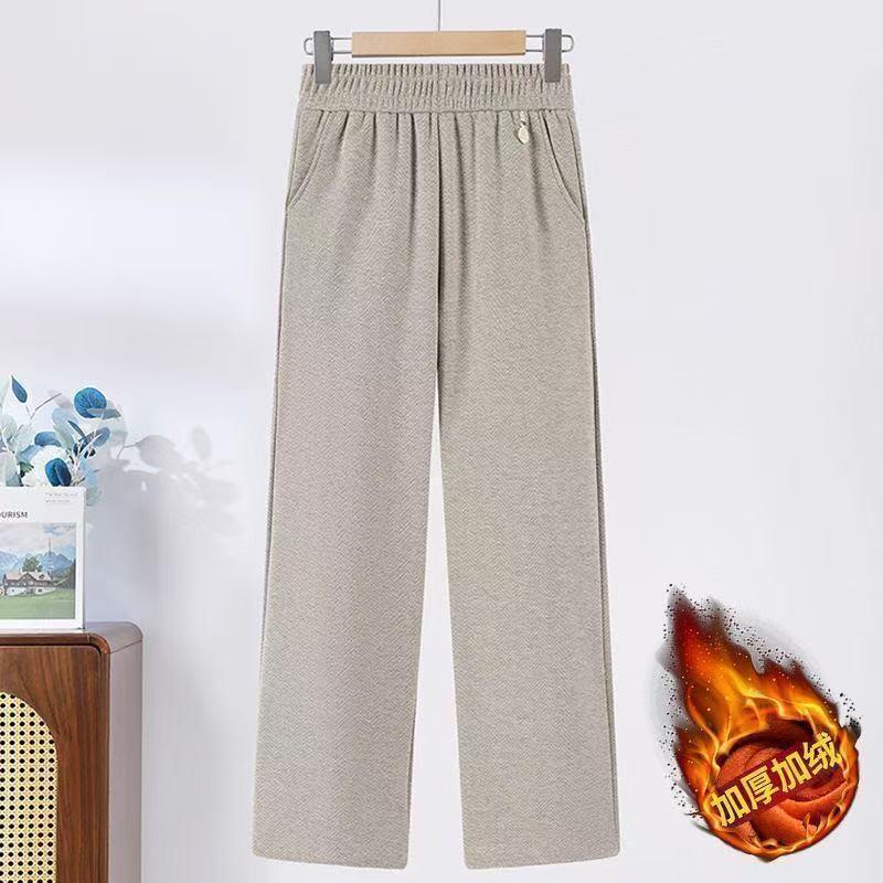 High-Waisted Woolen Herringbone Wide-Leg Pants, Plus Velvet, Thickened and Slimming, for Middle-Aged and Elderly Women