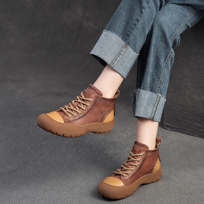 Fashion GKTINOO Retro Short Boots 2025 Autumn/Winter New Casual Mixed Colors Round Toe Soft Soled Lace Up Women's Shoes