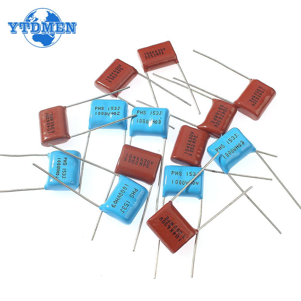 

200pcs 25Values 630V CBB Polypropylene Film Capacitors Assortment Kit 0.001uf - 2.2uf CBB Metal Film Capacitor Set чорний