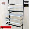 Black & White Clothing Store Stainless Steel Wall-Mounted Display Rack with Side Hooks and Shelving Brackets