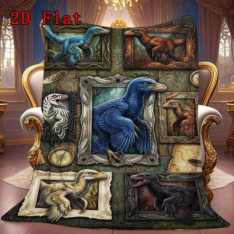 Prehistoric Creatures 2D Flat Pattern Flannel Blanket, High Quality All Seasons, Home Decor, Warmth and Comfort, Perfect for Christmas Gifts.