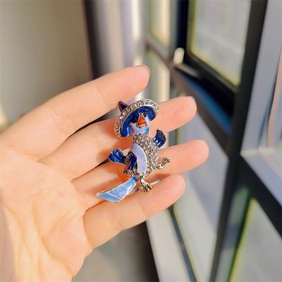 Broche perroquet chapeau de cowboy entièrement en strass tempérament personnalité pendentif animal grosse poitrine fleur oiseau broche