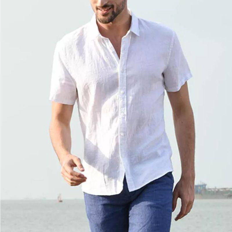 Luxury Men's Short Sleeve Linen T-shirt For Daily Wear In Casual Loose Fit