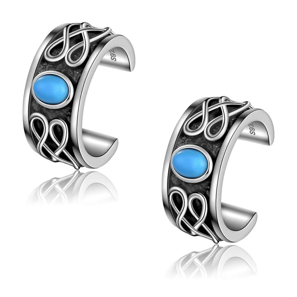 925 Sterling Silver Turquoise Celtic Knot Oxidized Ear Cuffs For Women No Piercing Ear Cuffs Wide Ear Lobe Cuff Viking Ear Cuff For Women Men