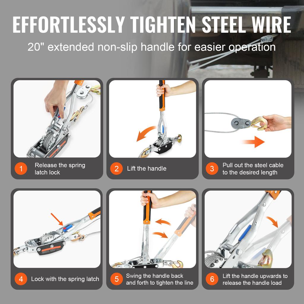 SucceBuy 5T Come Along Winch Ratchet Power Puller Tool with 11.5ft Steel Cable Automotive Hoist Cable Puller for Vehicle Rescue