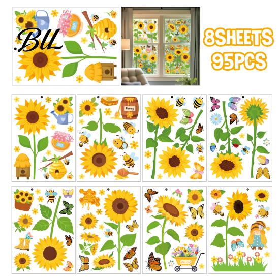 Stain-proof Window Cling 8 Sheets Spring Clings Butterfly Flower Hummingbird Decals to Prevent High-quality PVC Decal Bird Strikes Reusable