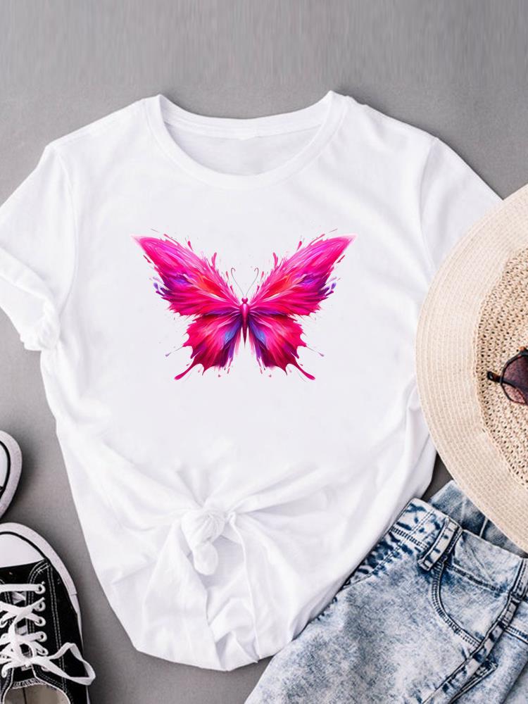 (Asian Size) Print Short Sleeve T-shirts Love Heart Style Trend Fashion Female Casual Women's Top T Clothing Graphic Tee