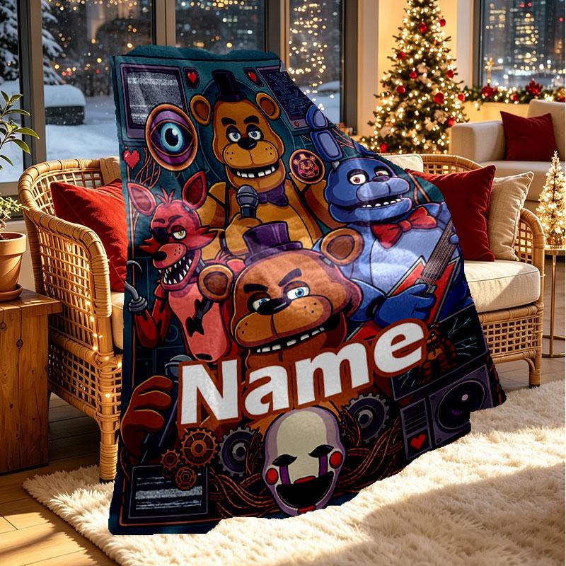 Custom Name Personalized Five Nights at Freddy's Print Blanket, Home Decor, Bedroom, Sofa, Camping, Couch, Gifts for Birthday Christmas