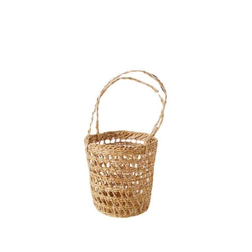 Picnic Props Straw Woven Basket with Handle Tea Cup Cover Practical Storage Basket