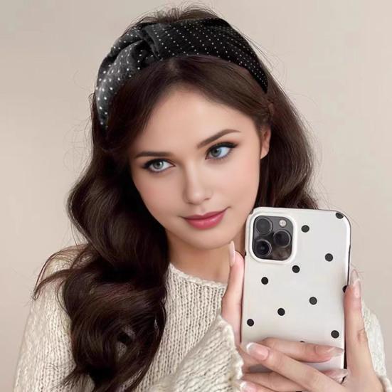 Women Headband Dot Print Knotted Design Wide Brim Sponge Padding Hair Hoop Leisure Casual