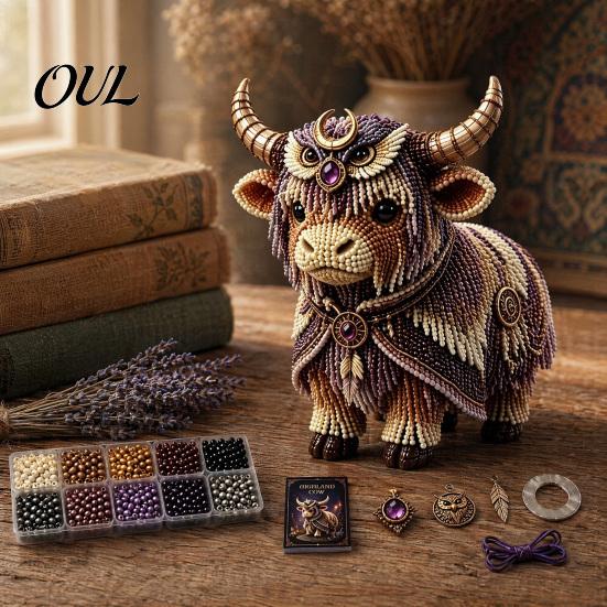 Progetto Artistico con Perline Mucca delle Highlands Kit, Artigianato Fai da Te Mitico Animale Decorativo 3D con Perline, per Adulti Adolescenti Kit Regalo Fatto a Mano Ornamento