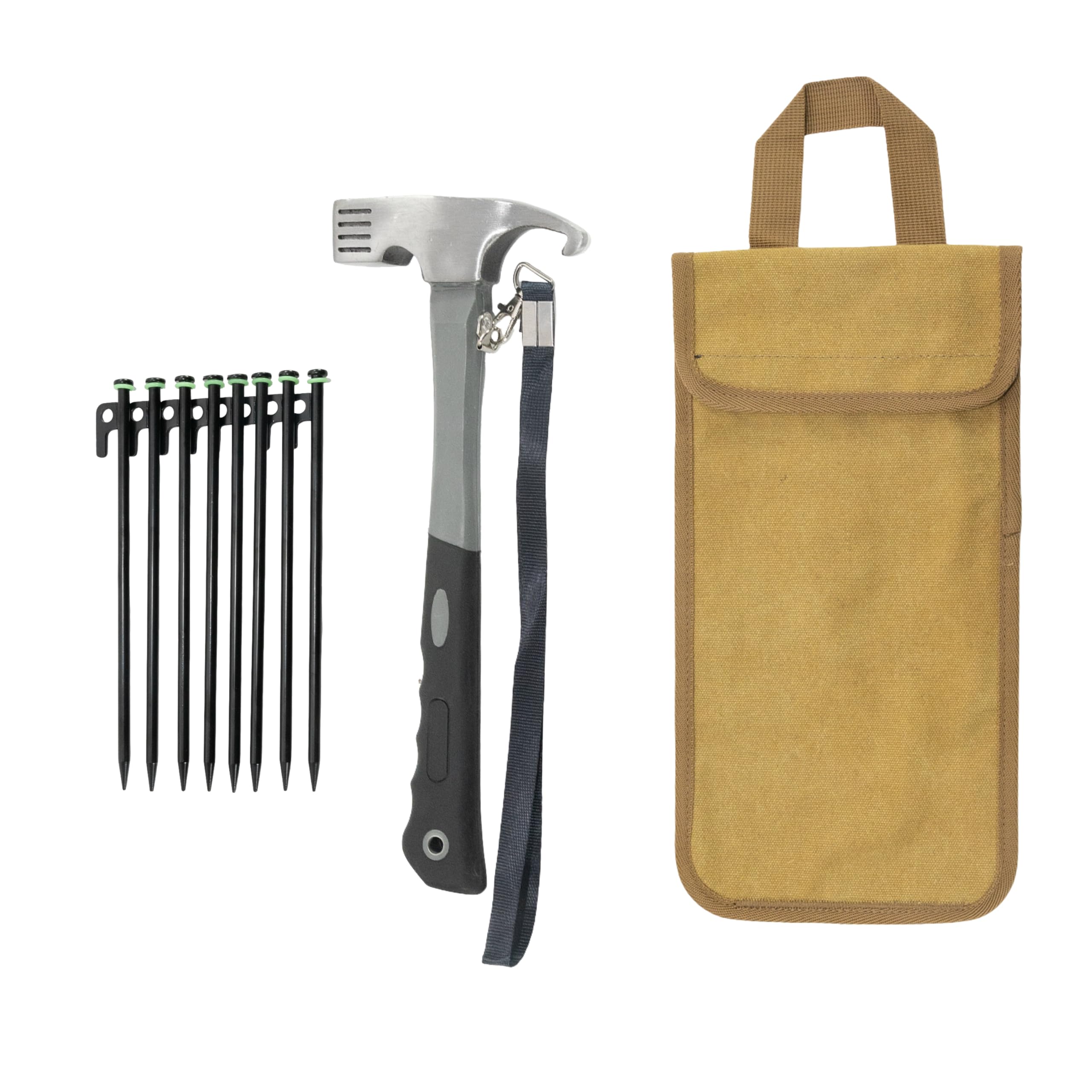 STEELMIGHT Tent Peg Hammer, 30cm Peg Set (8 pegs + hammer), Luminous, Lightweight, Multifunctional, High-Strength Steel, for Peg Driving, Peg Pulling,