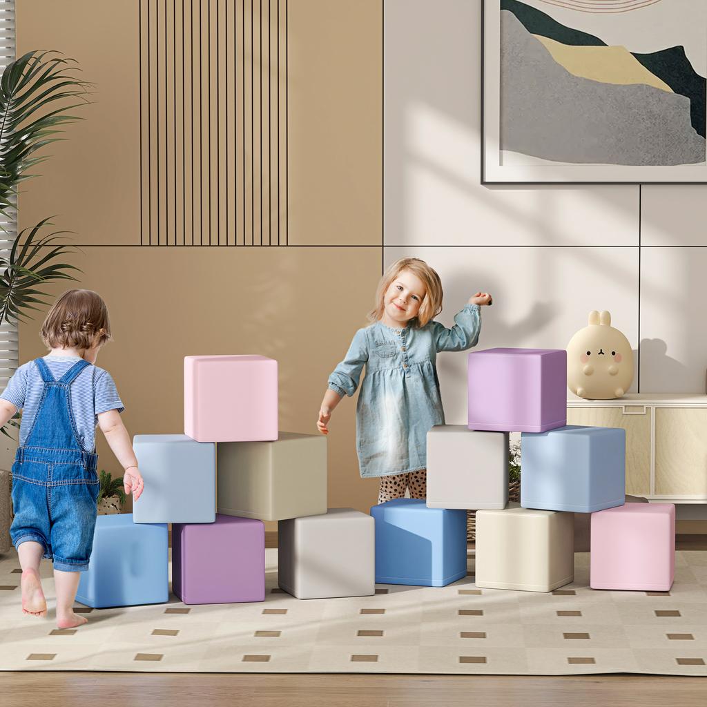 Soft Building Blocks, 12 Cubes of 20 x 20 x 20 cm, Easy-Care, Child-Safe, for 1-3 Years, Faux Leather