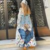 Boho Bikini Cover-ups Peacock Print Loose Maxi Dress Fashion Long Dress Beachwear  For Women