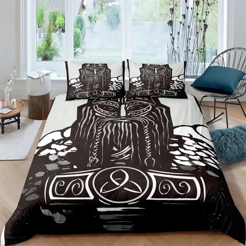 Viking Duvet Cover Set Mjollnir Bedding Set Scandinavian Folklore Motifs Northern Germanic Culture Comforter Cover Pillowcases