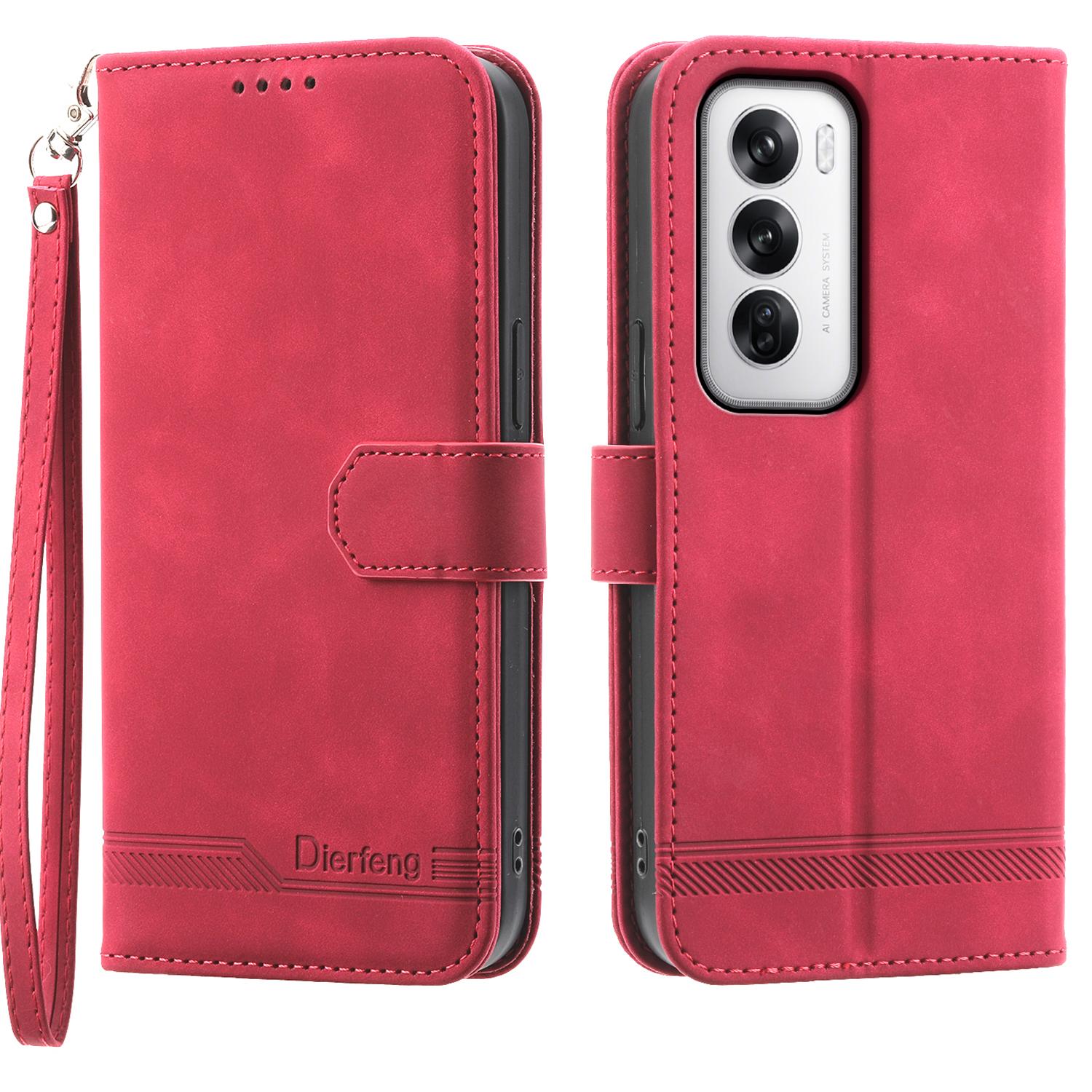 

DIERFENG DF-03 For Oppo Reno12 5G (Global) Shockproof Case Leather Wallet Phone Cover Red