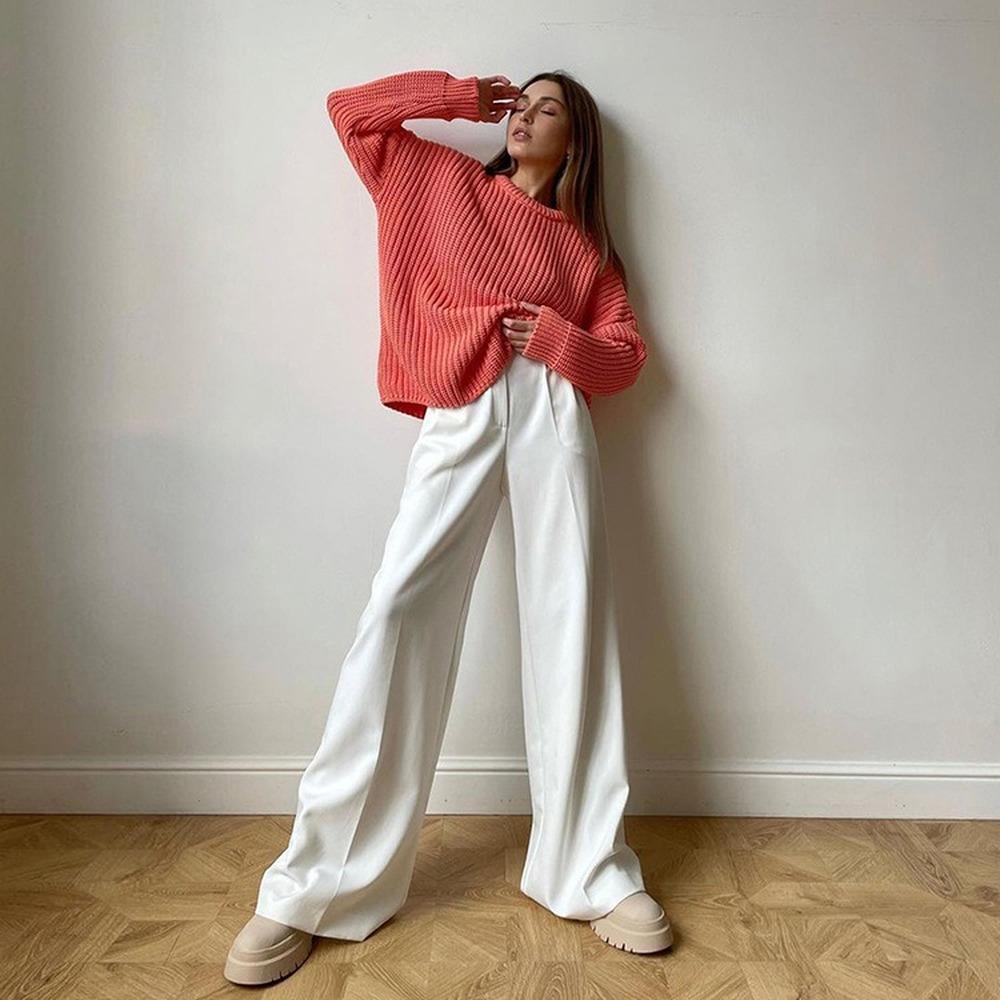 Women'S Pants Fashion Loose Full Length Ladies Trousers Casual High Waist Wide Pants