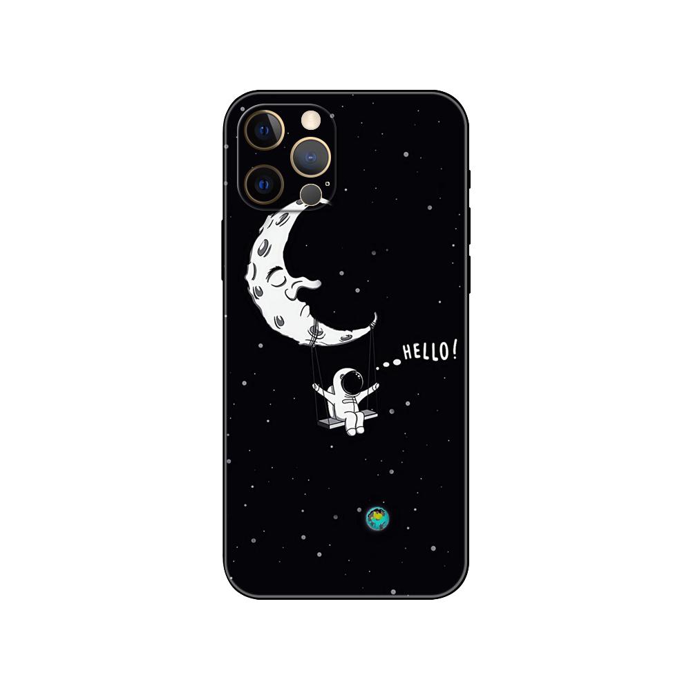 Space Moon Phone Case for Iphone 5 5s 2020se 6 6s 7 8 Plus X 10 XR XS 11 12 13 Mini Pro MAX Black Tpu Back Cover