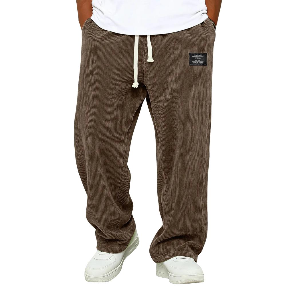 Men's Loose Fit Corduroy Wide Leg Pants with and Pockets, Color Casual Trousers