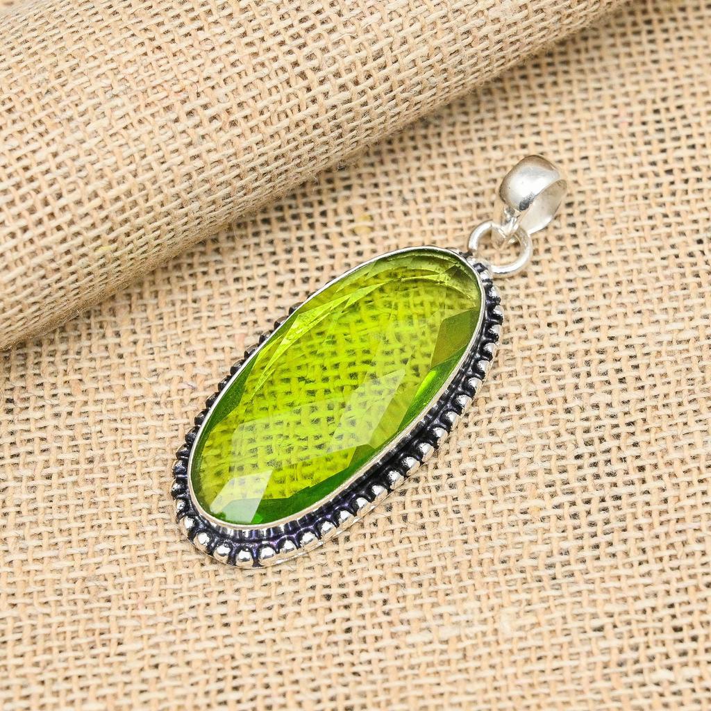 Peridot Edelstein Anhänger 925 Sterling Silber Handgefertigter im Labor hergestellter Schmuck für Jahrestagsgeschenk
