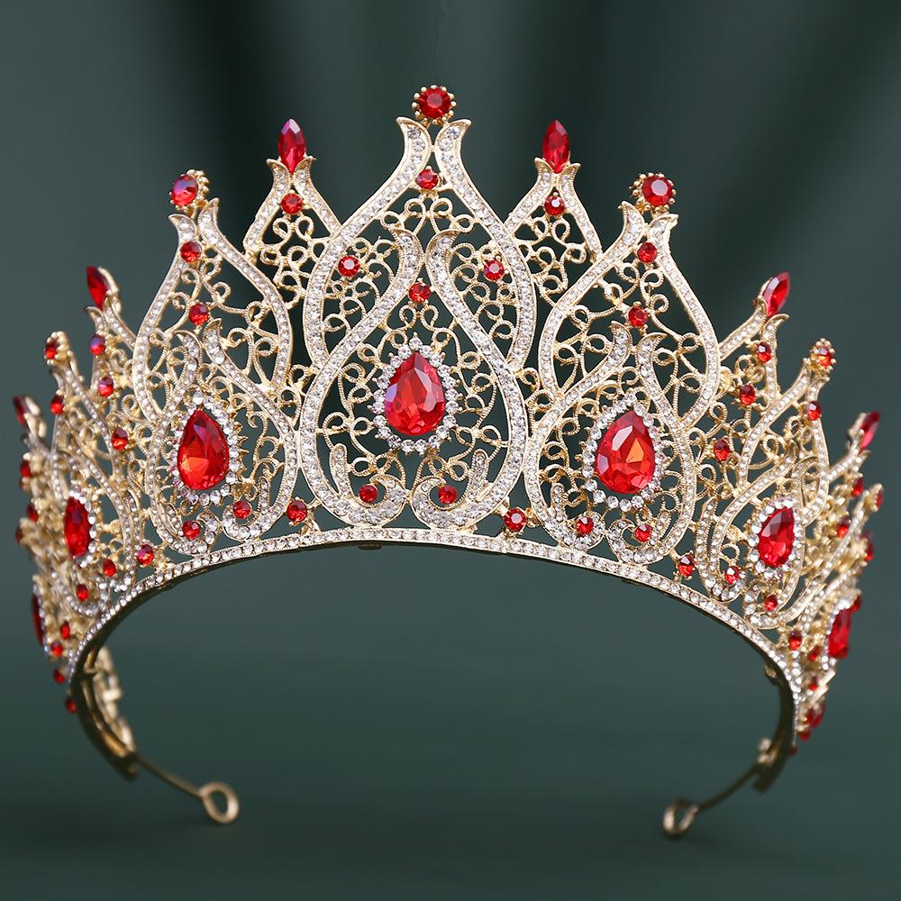 Bridal Red Baroque Crown, Multi-diamond Water Droplets European and American Headgear, Wedding Dress Accessories 2026