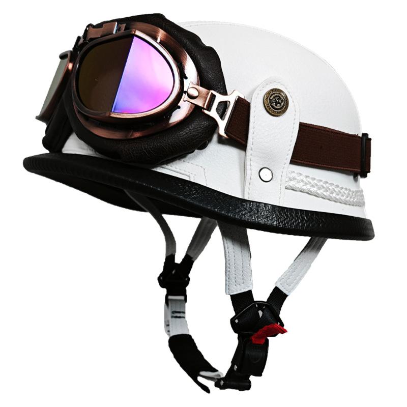 German Handmade Leather Helmet Men and Women Four Seasons Half Helmet Electric Vehicle Helmet Retro Steel Helmet