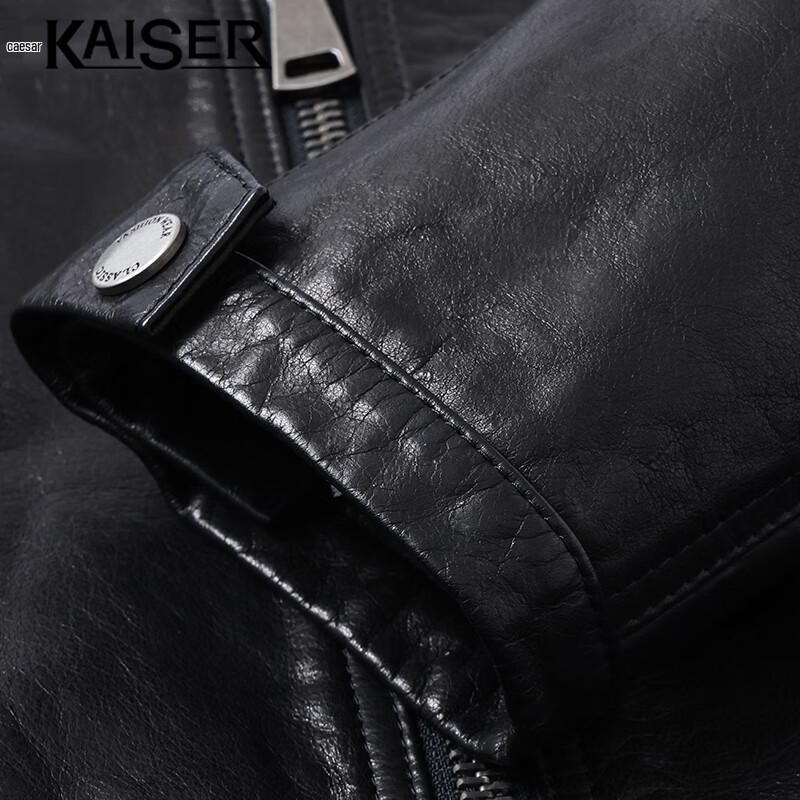 KAISER Men's Genuine Cowhide Lapel Collar Biker Leather Jacket