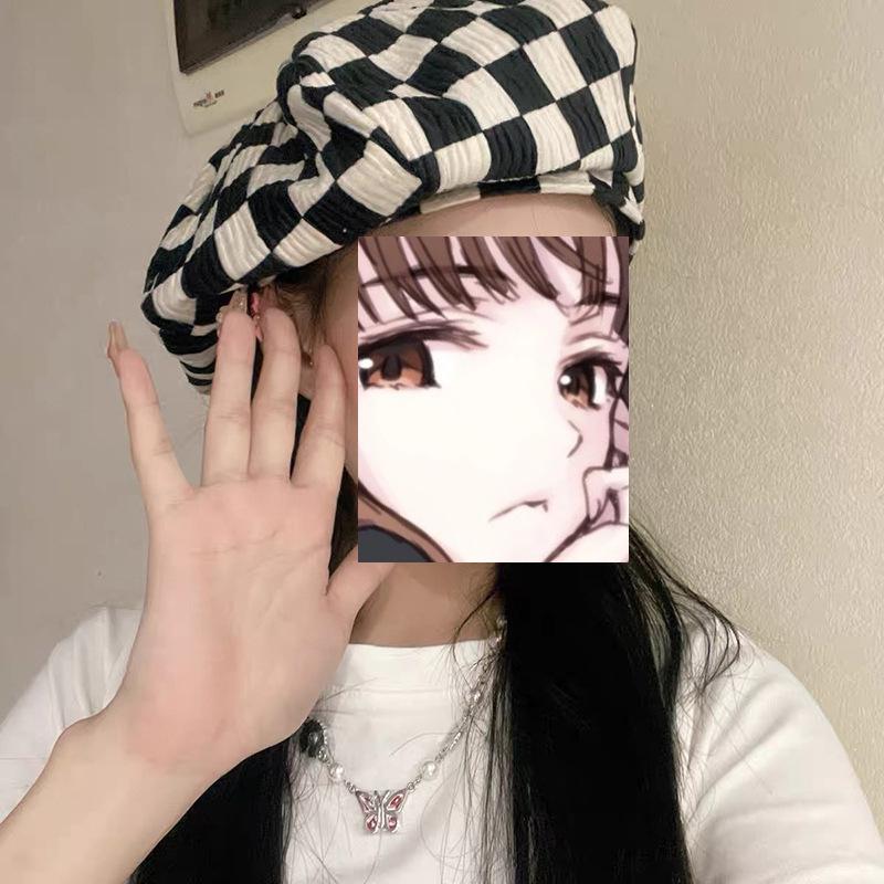 Hat Women's Autumn New Cloud Hat Chessboard Gebere Retro Fashion Breathable Painter Hat