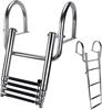4 Step Removable Stainless Folding Pontoon Boat Ladder,Telescopic Folding Rear Entry Dock Ladder with Extra Wide Step