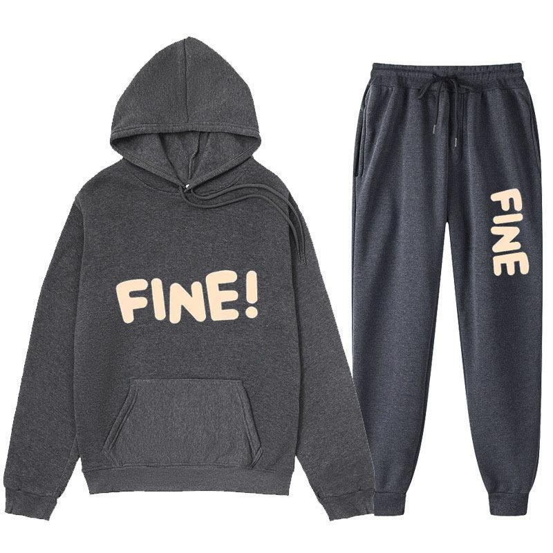 2025 European & American Style Printed Hoodie and Sweatpants Set - Unisex Loose Fit with Plus Velvet