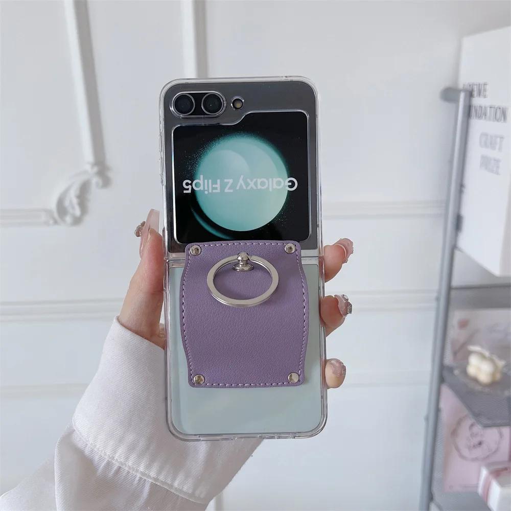 

Case For Samsung Z Flip5 Phone Case W24Flip Fastened With Ring Invisible Bracket ZFlip5 Transparent Zflip5 Hard Cover For Samsung Z Flip5