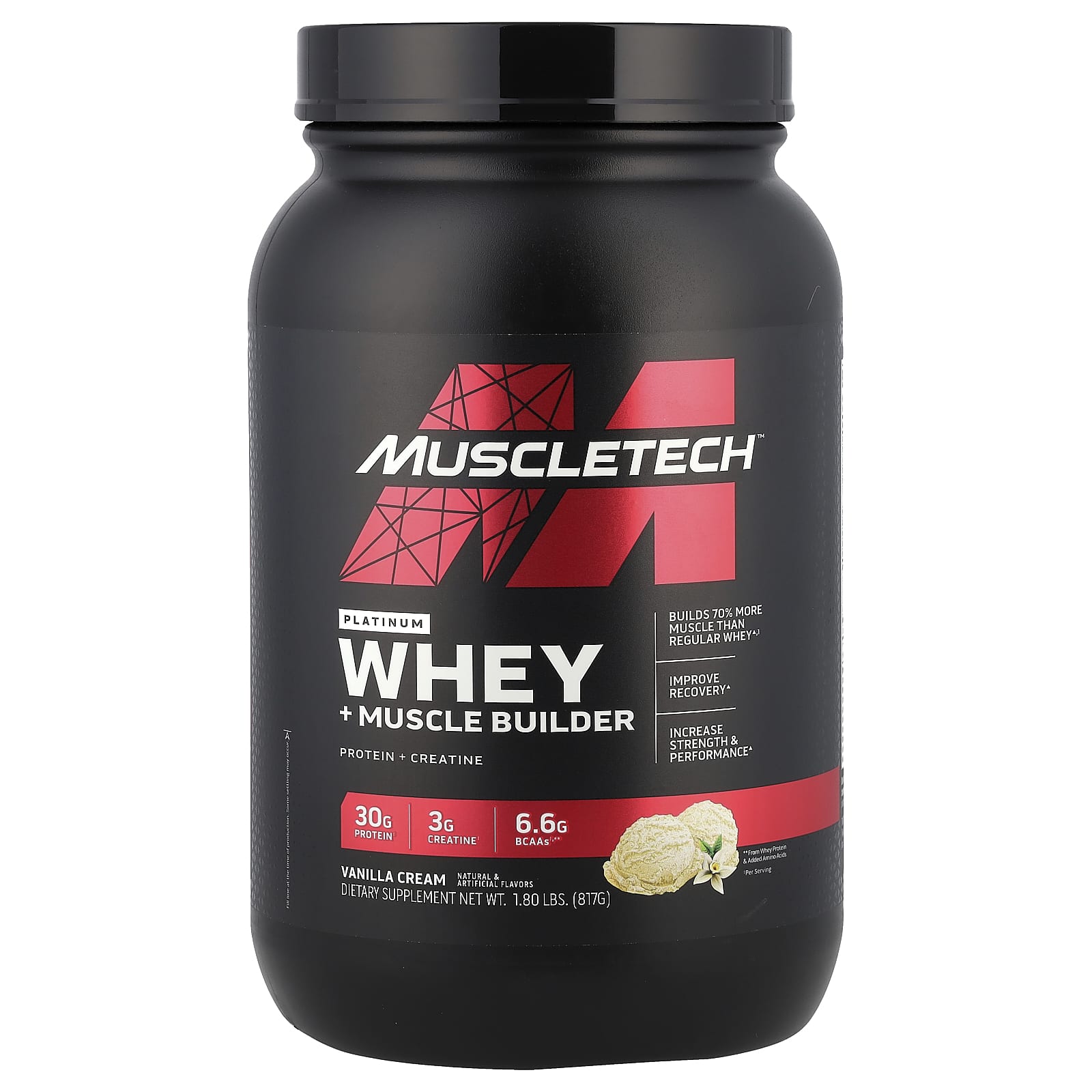 

Platinum Whey + Muscle Builder, Vanilla Cream, 817G (1.8Lb)