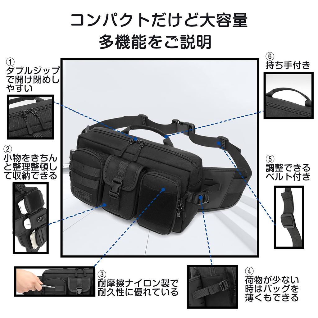 IDEASHOW Waist Multifunctional Waist Pouch with 11 Adjustable Front Pocket for Small Shoulder Hip for and More 2-Way Bag, Pockets, Belt, Partitions,